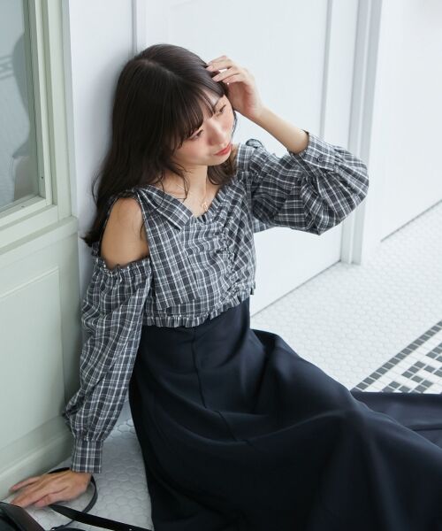 MAJESTIC LEGON / マジェスティックレゴン ロング・マキシ丈ワンピース | 2way肩リボンドッキングワンピ | 詳細21