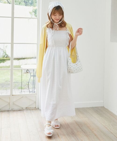 MAJESTIC LEGON/マジェスティックレゴン フリルショルダーレースアップワンピ オフ/柄 XS MAJESTIC LEGON/マジェスティックレゴン フリルショルダーレースアップワンピ オフ/柄 XS