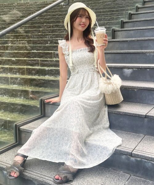 MAJESTIC LEGON/マジェスティックレゴン フリルショルダーレースアップワンピ アイボリー柄 M MAJESTIC LEGON/マジェスティックレゴン フリルショルダーレースアップワンピ アイボリー柄 M