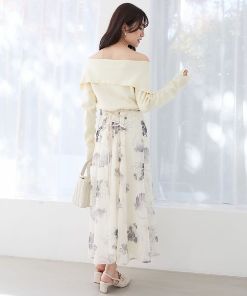MAJESTIC LEGON/マジェスティックレゴン フラワーオフショルドッキングワンピ アイボリー柄 S MAJESTIC LEGON/マジェスティックレゴン フラワーオフショルドッキングワンピ アイボリー柄 S