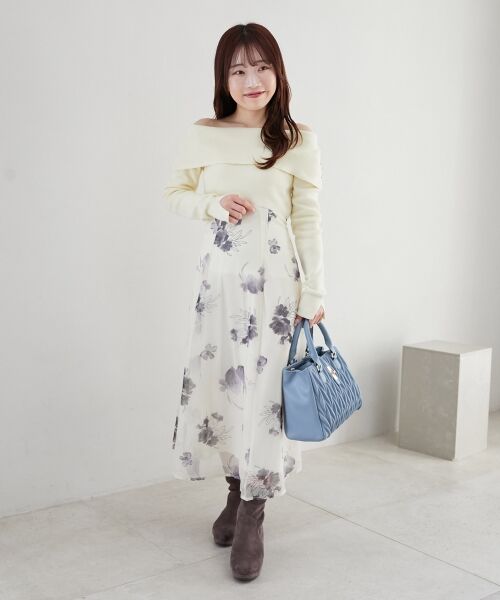 MAJESTIC LEGON / マジェスティックレゴン ロング・マキシ丈ワンピース | フラワーオフショルドッキングワンピ | 詳細11