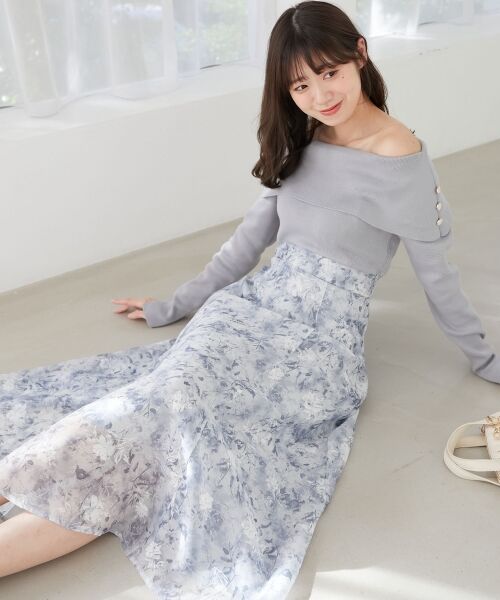 MAJESTIC LEGON / マジェスティックレゴン ロング・マキシ丈ワンピース | フラワーオフショルドッキングワンピ | 詳細19