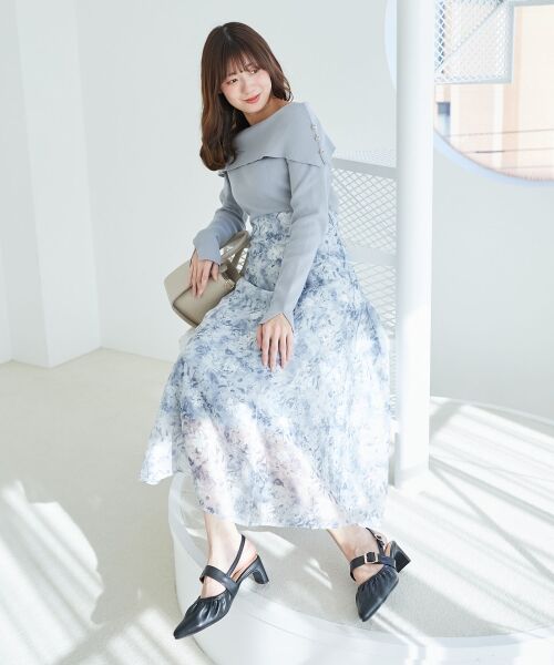 MAJESTIC LEGON/マジェスティックレゴン フラワーオフショルドッキングワンピ グレー柄 XS MAJESTIC LEGON/マジェスティックレゴン フラワーオフショルドッキングワンピ グレー柄 XS