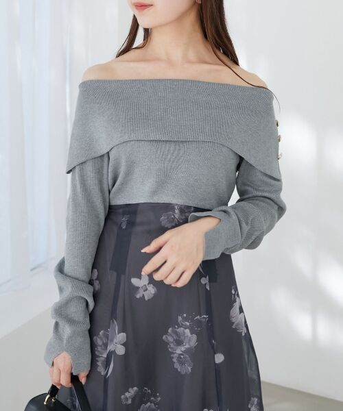 MAJESTIC LEGON/マジェスティックレゴン フラワーオフショルドッキングワンピ C/グレー XS MAJESTIC LEGON/マジェスティックレゴン フラワーオフショルドッキングワンピ C/グレー XS