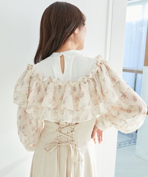 MAJESTIC LEGON/マジェスティックレゴン ウエストきゅっとオフショルワンピ ベージュ柄 S MAJESTIC LEGON/マジェスティックレゴン ウエストきゅっとオフショルワンピ ベージュ柄 S