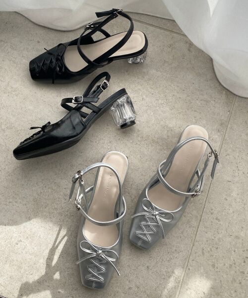 MAJESTIC LEGON/マジェスティックレゴン レースアップクリアヒールミュール シルバー S MAJESTIC LEGON/マジェスティックレゴン レースアップクリアヒールミュール シルバー S