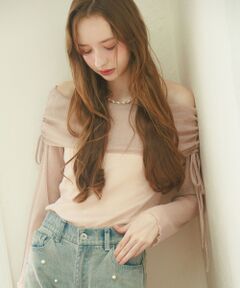 MAJESTIC LEGON / マジェスティックレゴン カットソー | ドロストオフショルラメチュールトップス