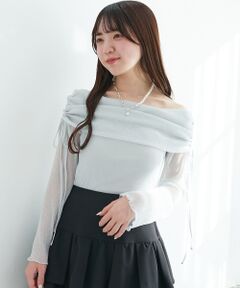 MAJESTIC LEGON / マジェスティックレゴン カットソー | ドロストオフショルラメチュールトップス