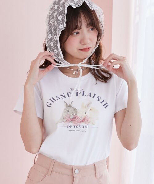 MAJESTIC LEGON/マジェスティックレゴン うさぎちゃんTシャツ ピンク柄 M MAJESTIC LEGON/マジェスティックレゴン うさぎちゃんTシャツ ピンク柄 M