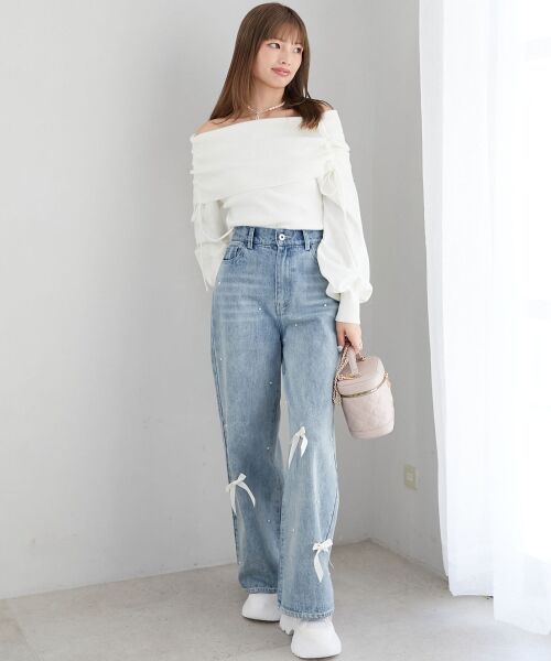 MAJESTIC LEGON/マジェスティックレゴン ドロストオフショルニット オフ M MAJESTIC LEGON/マジェスティックレゴン ドロストオフショルニット オフ M