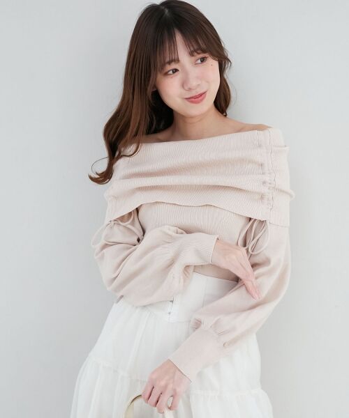 MAJESTIC LEGON/マジェスティックレゴン ドロストオフショルニット ピンク M MAJESTIC LEGON/マジェスティックレゴン ドロストオフショルニット ピンク M