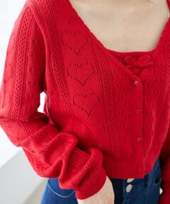 MAJESTIC LEGON / マジェスティックレゴン カーディガン・ボレロ | ハート透かし柄キャミセットカーデ