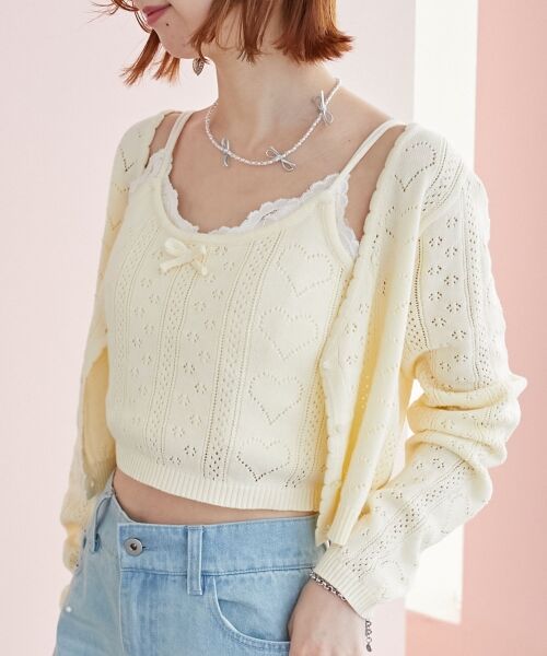 MAJESTIC LEGON / マジェスティックレゴン カーディガン・ボレロ | ハート透かし柄キャミセットカーデ | 詳細12