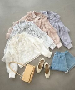 MAJESTIC LEGON / マジェスティックレゴン シャツ・ブラウス | 襟付きシアーフリルブラウス