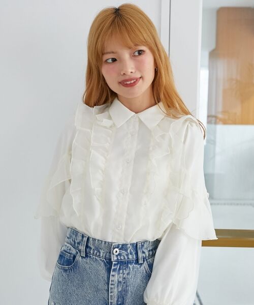 MAJESTIC LEGON / マジェスティックレゴン シャツ・ブラウス | 襟付きシアーフリルブラウス | 詳細12