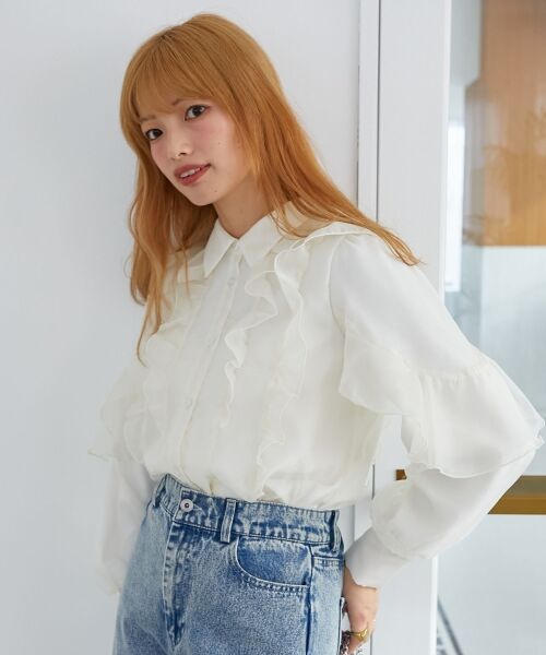 MAJESTIC LEGON / マジェスティックレゴン シャツ・ブラウス | 襟付きシアーフリルブラウス | 詳細13