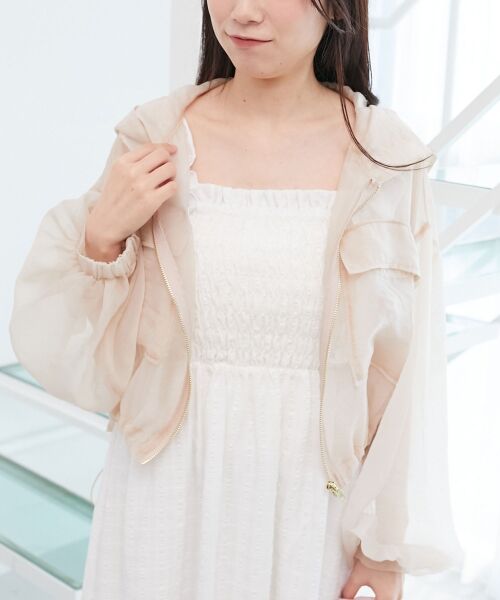 MAJESTIC LEGON/マジェスティックレゴン シアーフードブルゾン ピンクベージュ M MAJESTIC LEGON/マジェスティックレゴン シアーフードブルゾン ピンクベージュ M