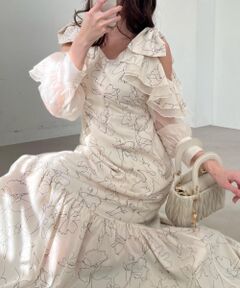 MAJESTIC LEGON / マジェスティックレゴン ロング・マキシ丈ワンピース | フリルリボン肩あきワンピース