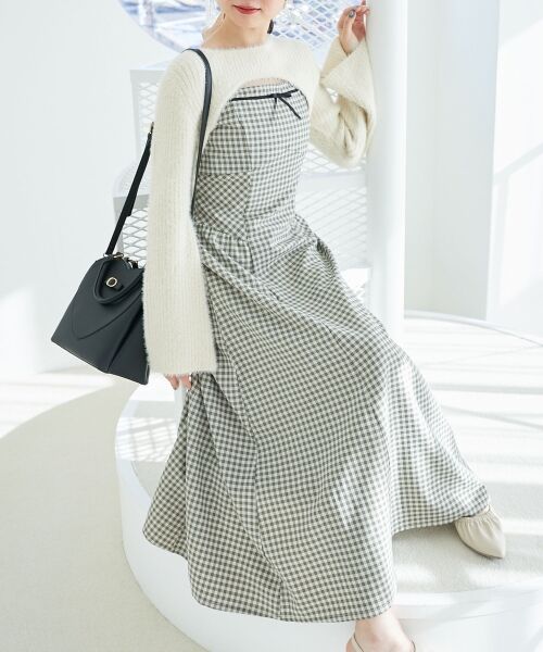 MAJESTIC LEGON / マジェスティックレゴン ミニ丈・ひざ丈ワンピース | デコルテオープンニットセットワンピース | 詳細1