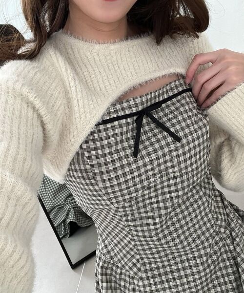 MAJESTIC LEGON / マジェスティックレゴン ミニ丈・ひざ丈ワンピース | デコルテオープンニットセットワンピース | 詳細10