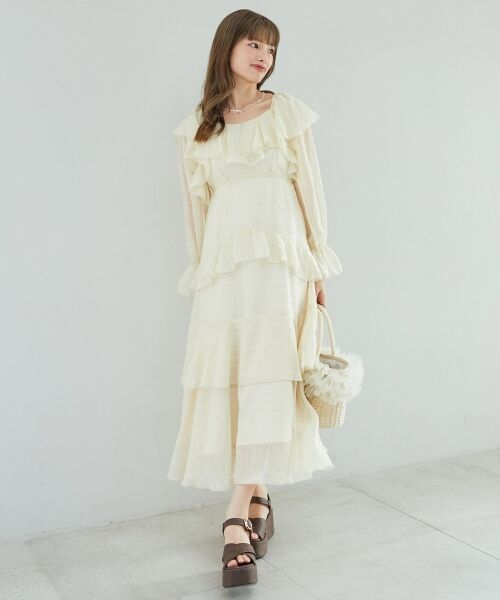 MAJESTIC LEGON/マジェスティックレゴン エアリーフリルロングワンピース イエロー柄 S MAJESTIC LEGON/マジェスティックレゴン エアリーフリルロングワンピース イエロー柄 S