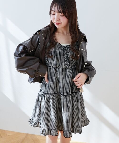MAJESTIC LEGON/マジェスティックレゴン レースアップフレアキャミワンピ ブラック柄 M MAJESTIC LEGON/マジェスティックレゴン レースアップフレアキャミワンピ ブラック柄 M