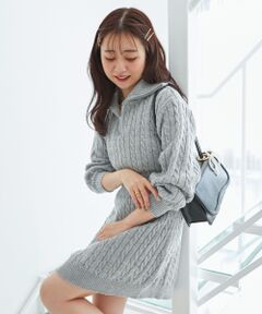 MAJESTIC LEGON / マジェスティックレゴン ミニ丈・ひざ丈ワンピース | ケーブルジップニットミニワンピ