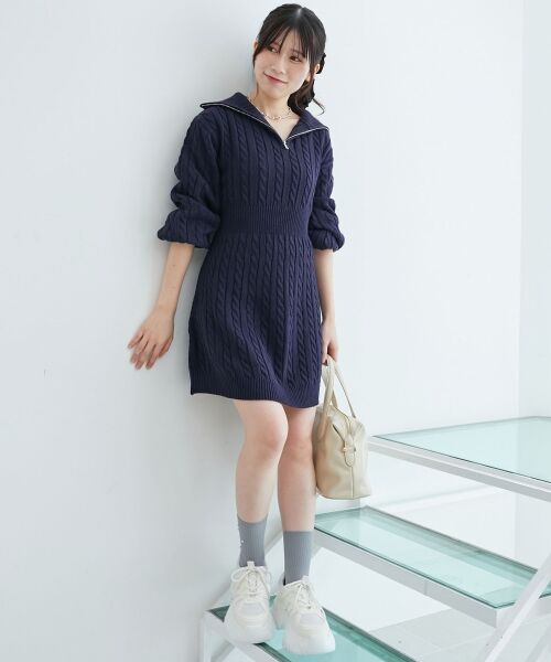 MAJESTIC LEGON / マジェスティックレゴン ミニ丈・ひざ丈ワンピース | ケーブルジップニットミニワンピ | 詳細15