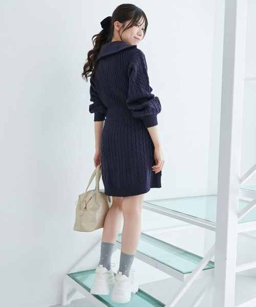 MAJESTIC LEGON / マジェスティックレゴン ミニ丈・ひざ丈ワンピース | ケーブルジップニットミニワンピ | 詳細17