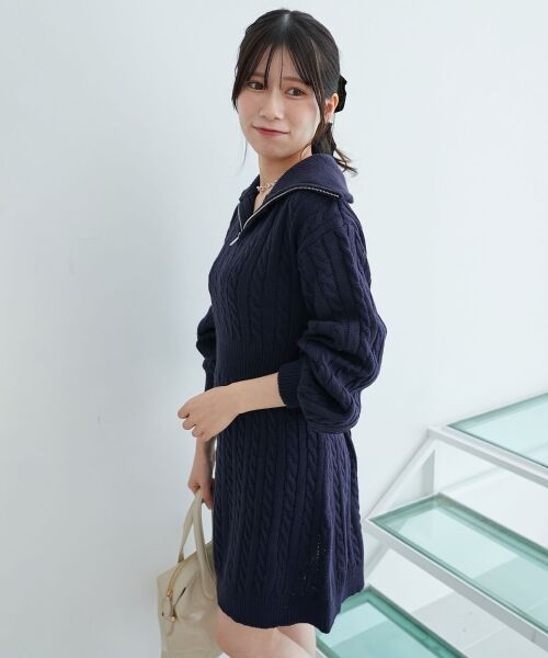 MAJESTIC LEGON / マジェスティックレゴン ミニ丈・ひざ丈ワンピース | ケーブルジップニットミニワンピ | 詳細19