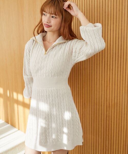 MAJESTIC LEGON / マジェスティックレゴン ミニ丈・ひざ丈ワンピース | ケーブルジップニットミニワンピ | 詳細5