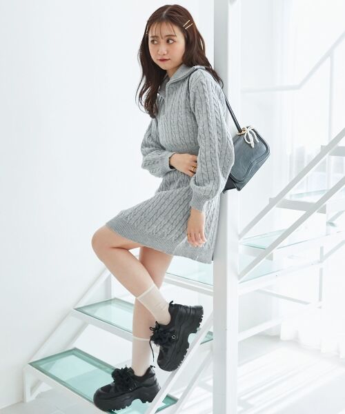 MAJESTIC LEGON / マジェスティックレゴン ミニ丈・ひざ丈ワンピース | ケーブルジップニットミニワンピ | 詳細8