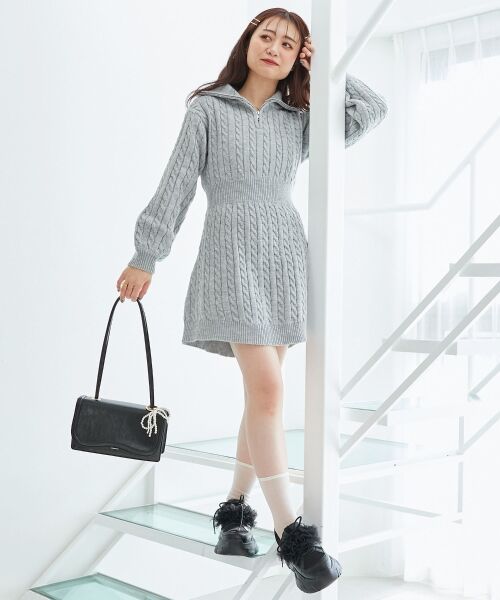 MAJESTIC LEGON / マジェスティックレゴン ミニ丈・ひざ丈ワンピース | ケーブルジップニットミニワンピ | 詳細9