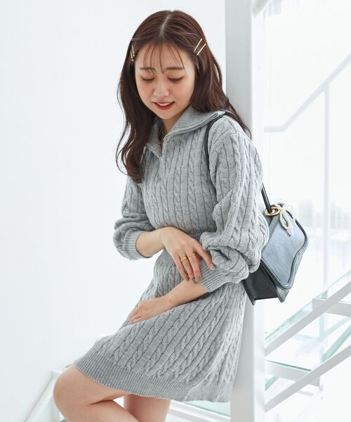 MAJESTIC LEGON/マジェスティックレゴン ケーブルジップニットミニワンピ グレー M MAJESTIC LEGON/マジェスティックレゴン ケーブルジップニットミニワンピ グレー M
