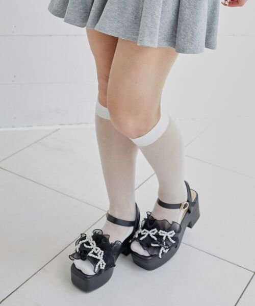 MAJESTIC LEGON/マジェスティックレゴン パールリボンフリルボリュームサンダル ブラック XL MAJESTIC LEGON/マジェスティックレゴン パールリボンフリルボリュームサンダル ブラック XL