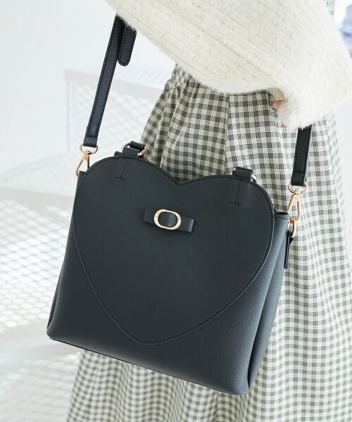 MAJESTIC LEGON/マジェスティックレゴン ハートリボンショルダーバッグ ブラック FREE MAJESTIC LEGON/マジェスティックレゴン ハートリボンショルダーバッグ ブラック FREE