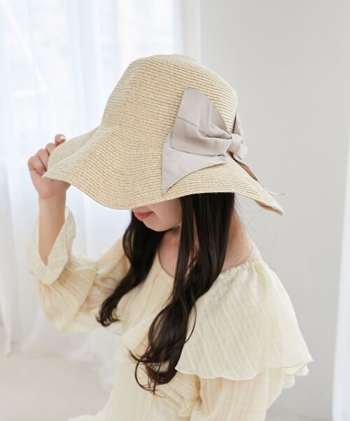 MAJESTIC LEGON/マジェスティックレゴン コンパクトウォッシャブルリボンハット ベージュ FREE MAJESTIC LEGON/マジェスティックレゴン コンパクトウォッシャブルリボンハット ベージュ FREE