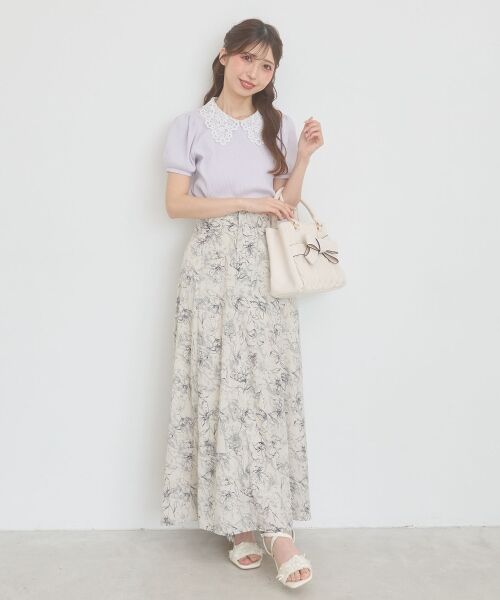 MAJESTIC LEGON / マジェスティックレゴン ロング・マキシ丈スカート | バックレースアップフレアスカート（Ｌ／グレー）