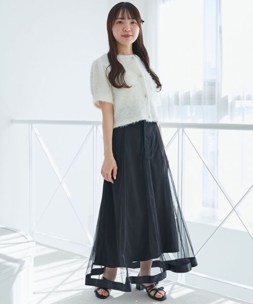 MAJESTIC LEGON/マジェスティックレゴン バックレースアップフレアスカート ブラック柄 S MAJESTIC LEGON/マジェスティックレゴン バックレースアップフレアスカート ブラック柄 S