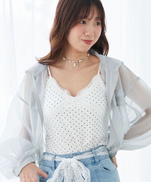 MAJESTIC LEGON/マジェスティックレゴン カップ付きローズリボンキャミ アイボリー柄 M MAJESTIC LEGON/マジェスティックレゴン カップ付きローズリボンキャミ アイボリー柄 M