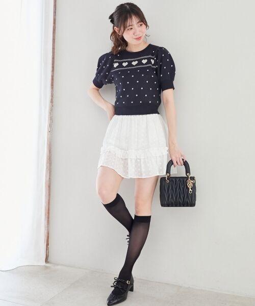 MAJESTIC LEGON/マジェスティックレゴン ハートジャカードパフスリーブニット ネイビー M MAJESTIC LEGON/マジェスティックレゴン ハートジャカードパフスリーブニット ネイビー M