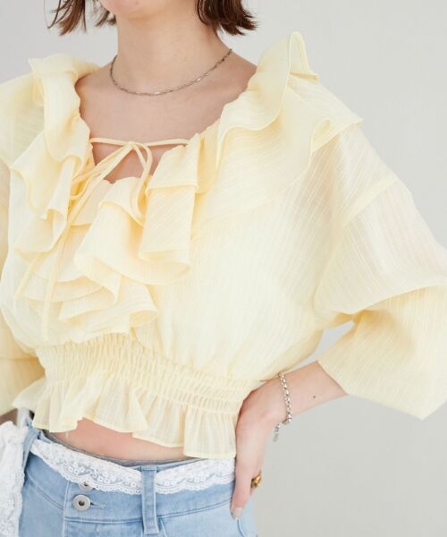 MAJESTIC LEGON / マジェスティックレゴン シャツ・ブラウス | フロントリボンシアーフリルブラウス | 詳細14