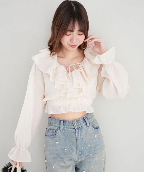 MAJESTIC LEGON / マジェスティックレゴン シャツ・ブラウス | フロントリボンシアーフリルブラウス | 詳細18