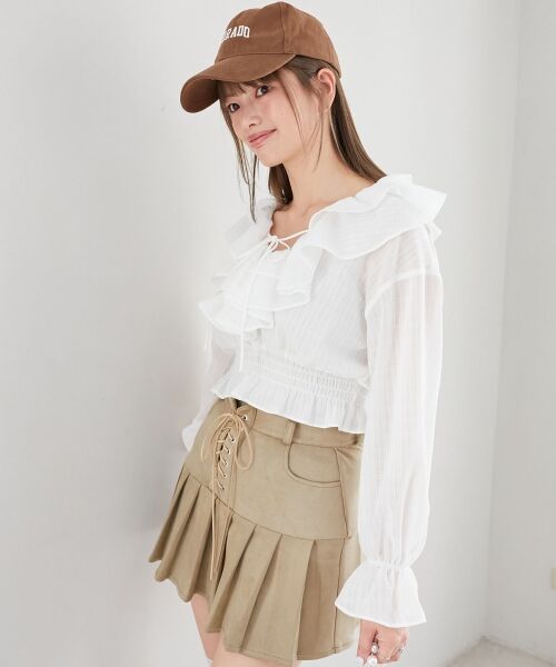MAJESTIC LEGON / マジェスティックレゴン シャツ・ブラウス | フロントリボンシアーフリルブラウス | 詳細5