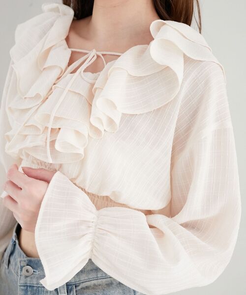 MAJESTIC LEGON/マジェスティックレゴン フロントリボンシアーフリルブラウス ピンク M MAJESTIC LEGON/マジェスティックレゴン フロントリボンシアーフリルブラウス ピンク M
