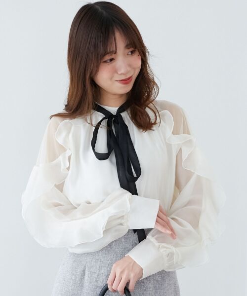 MAJESTIC LEGON / マジェスティックレゴン シャツ・ブラウス | リボン付きフリルブラウス | 詳細4