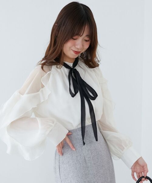 MAJESTIC LEGON / マジェスティックレゴン シャツ・ブラウス | リボン付きフリルブラウス | 詳細5