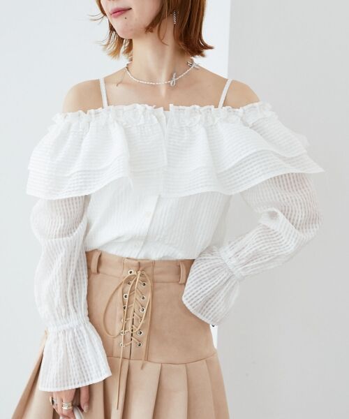 MAJESTIC LEGON / マジェスティックレゴン シャツ・ブラウス | ティアードフリルオフショルブラウス | 詳細4