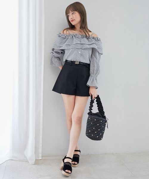 MAJESTIC LEGON/マジェスティックレゴン ティアードフリルオフショルブラウス プラチナ M MAJESTIC LEGON/マジェスティックレゴン ティアードフリルオフショルブラウス プラチナ M