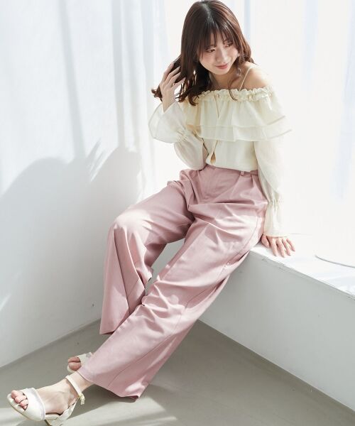 MAJESTIC LEGON/マジェスティックレゴン センタープレスタックワイドパンツ ピンク S MAJESTIC LEGON/マジェスティックレゴン センタープレスタックワイドパンツ ピンク S